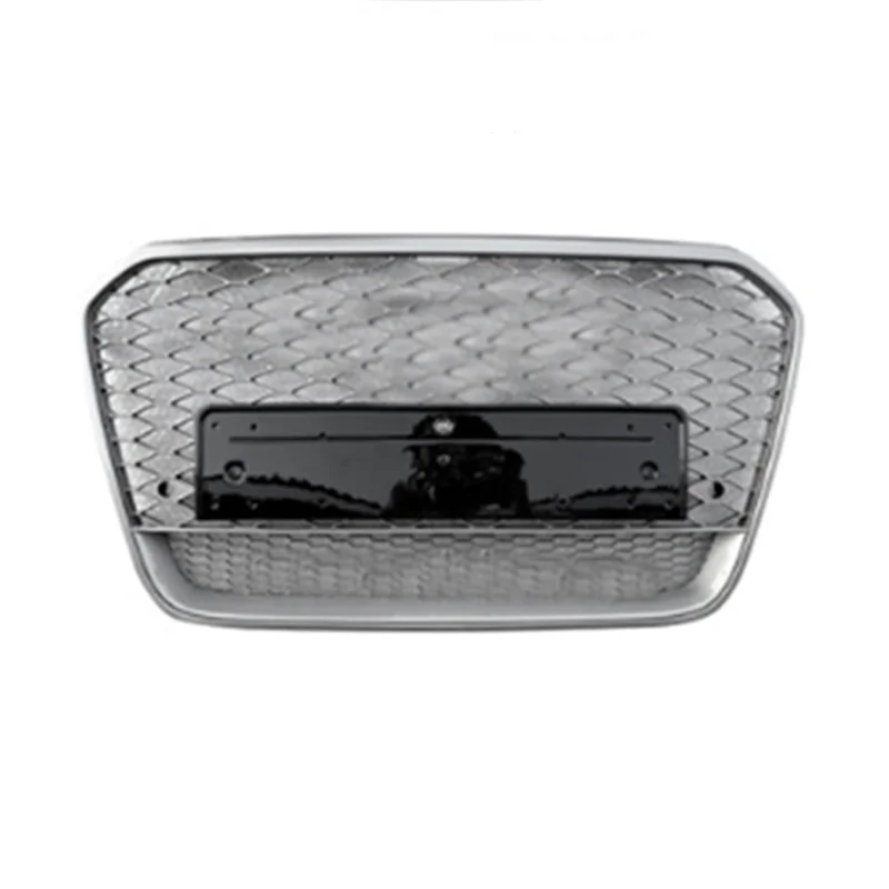 

Modified Car Auto Parts Silver Front Bumper Grille with Logo For Audi A6 2012 2013 2014 2015 Upgrade RS6 Style Racing Grill