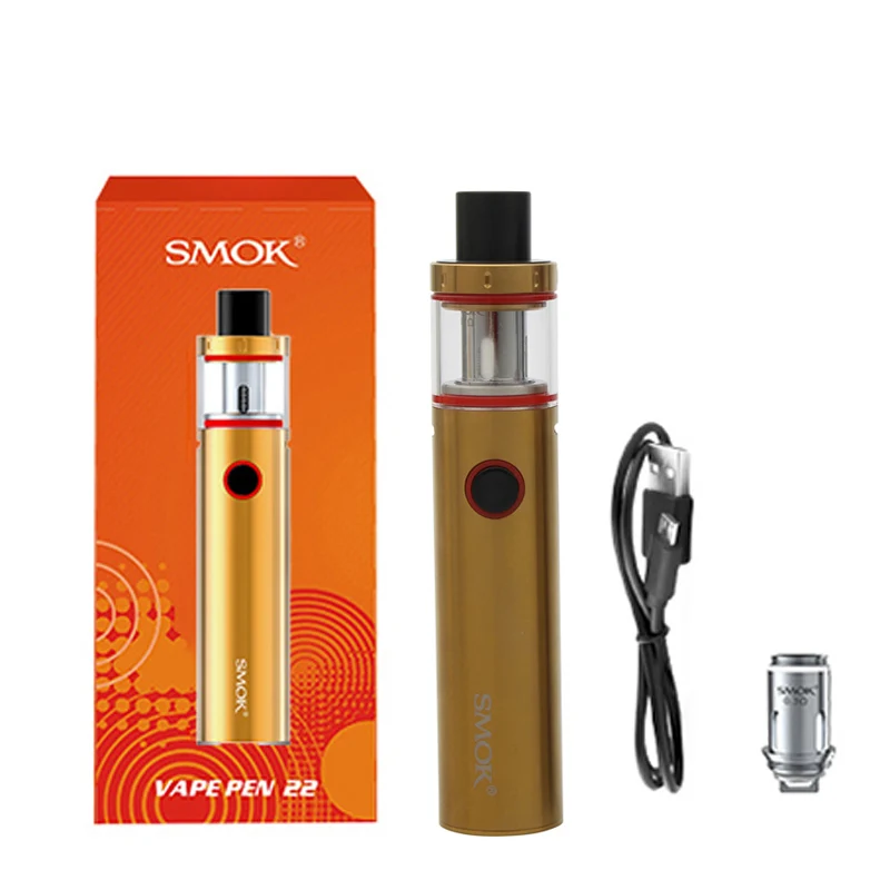 Smok Vape Pen 22 комплект со встроенным аккумулятором 1650 мАч Vape Pen 22 резервуар Ом двухъядерный светодиодный электронная сигарета испаритель - Цвет: Золотой