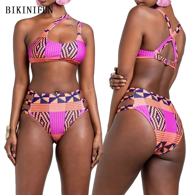 Новинка 2020 пляжная одежда с клетчатым принтом женский купальник на одно плечо