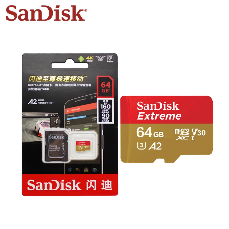 Original SanDisk Extreme Micro SD Card 128GB 256GB 64GB SDXC A2 U3 32GB SDHC A1 V30 Memory Card Flash Microsd With Adapter