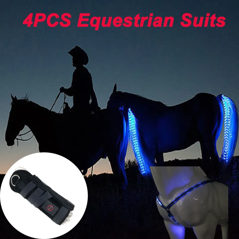 3PCS LED Horsing Riding Luminous Equestrian Equipments Night Lights Visible Horse Equestrian Supplies Legs Chest Tails Straps