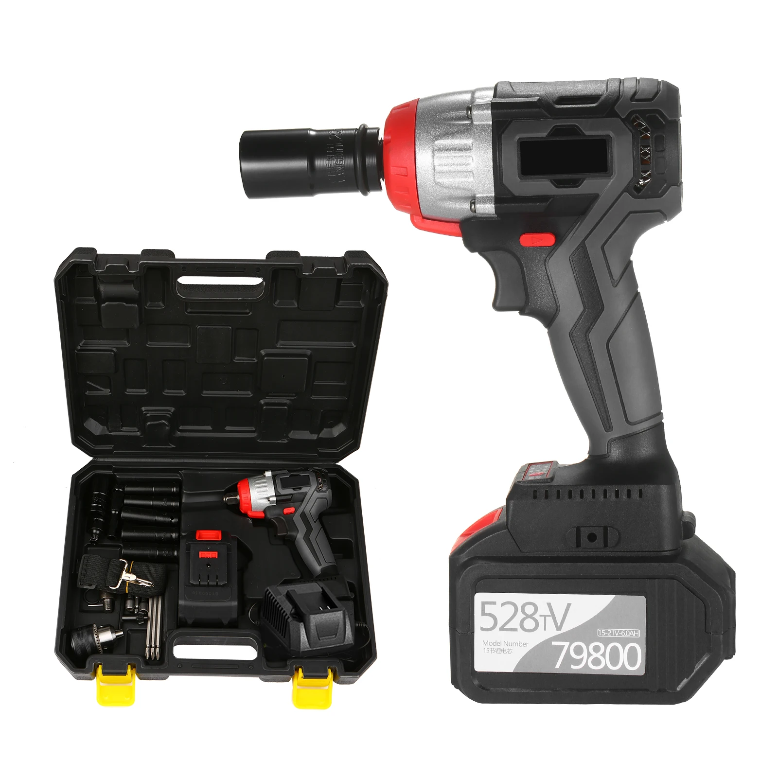 Cordless Impact Wrench 380Nm Torque Brushless Motor Quick Chuck 2x6.0A Fast Charger Variable Speed Multifunction Impact Kit