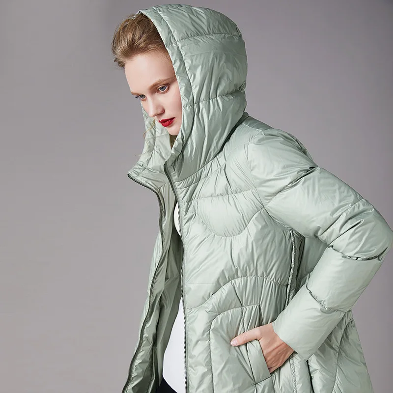 Waterproof Down Coat Women Thick 90% White Duck Down Zipper Hooded High-quality Women's Down Jacket Long Outwear green