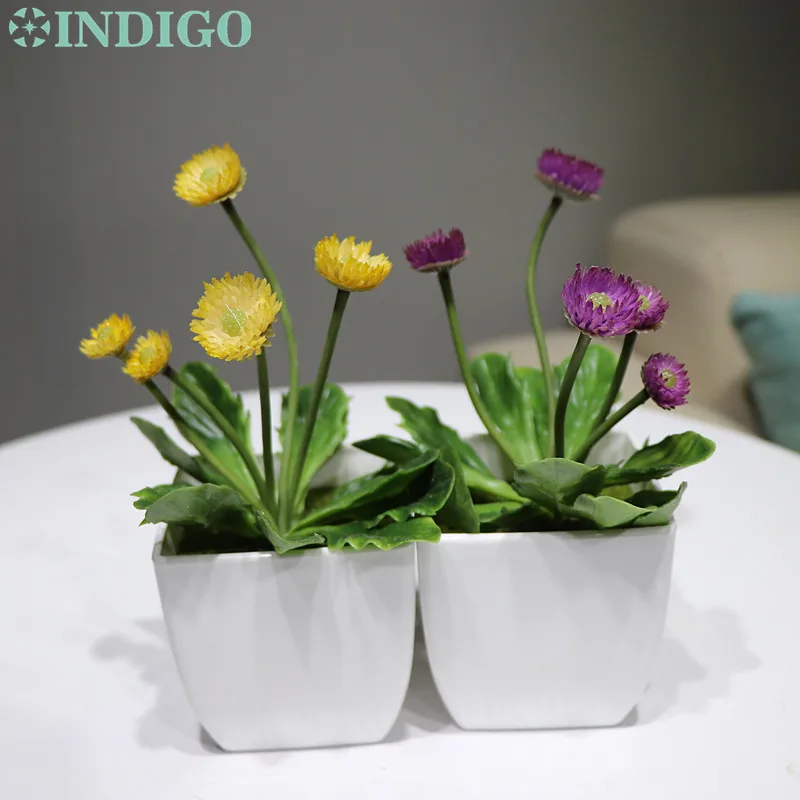 Индиго желтый одуванчик искусственная кожа с вазой пластиковый бонсай украшение