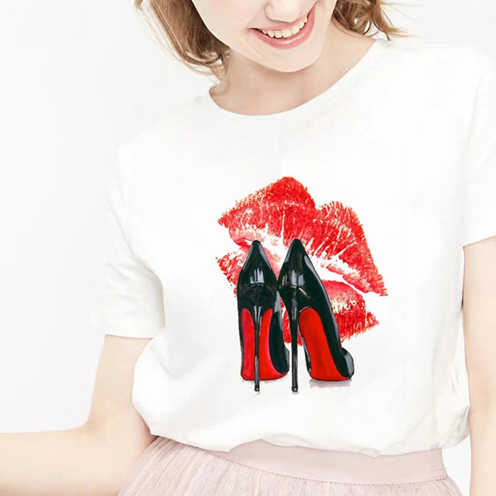 

Female plus size Harajuku top Summer top Graphic T-shirt Female Sexy Red Lip Lipstick lip print Kawaii T-shirt