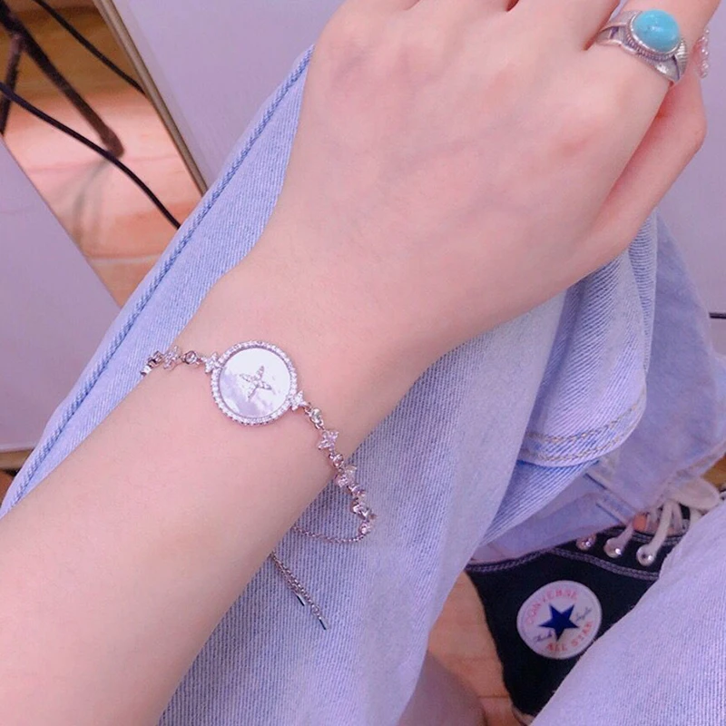 

Новинка 2020, Модный классический браслет-цепочка с жемчугом и звездами, брендовый женский серебряный браслет-цепочка, подарок на банкет Вече...