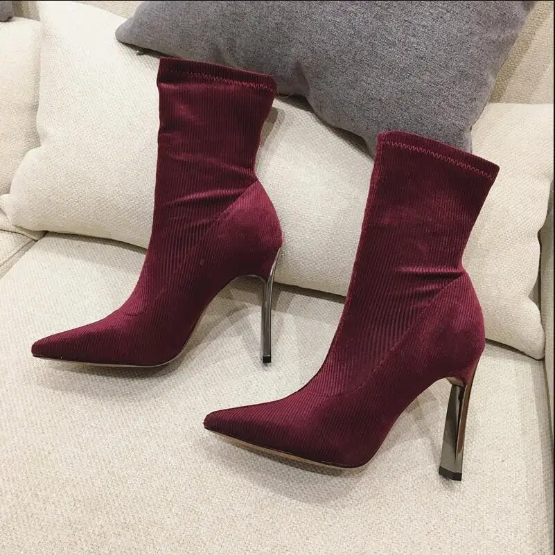 Сапоги женские Стрейчевые на высоком каблуке новинка 2019 короткие сапоги ботинки