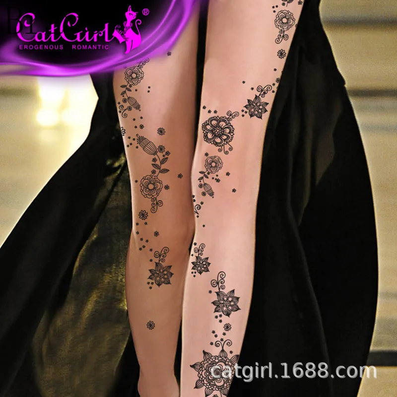 Чулки с рисунком колготки Летние татуировки чулки японские поддельные бедра