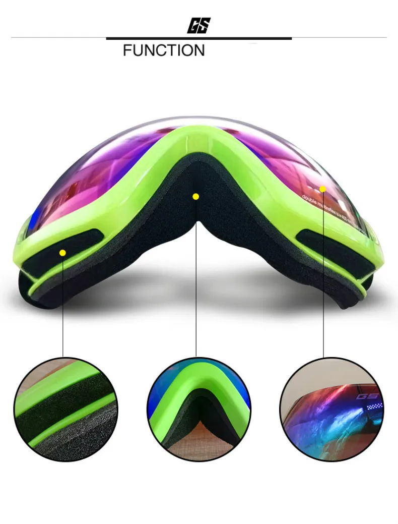GSOU SNOW Ski Goggles Double Layers UV400 Anti-fog Big Ski Glasses Men Women Snowboarding Skiing Goggles With Packet