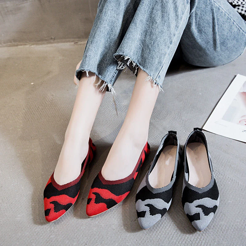 Woman Autumn Summer Breathable Knit Pointed Toe Single Shoes Women's Flat Shoes Casual Shallow Peas Shoes Girl Soft Ballet Shoes