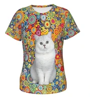 new fashion t shirt for women cute cats 3d print t shirt summer short sleeve t shirts women slim draw back t shirts