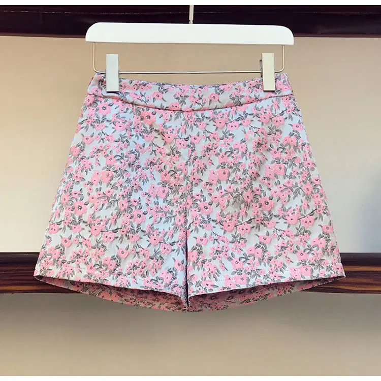 

Fashion Suit Female Summer New Casual Large Size Short Sleeve Solid Shirt Top + Wide Leg Print Shorts Women Two-piece Suit Q433