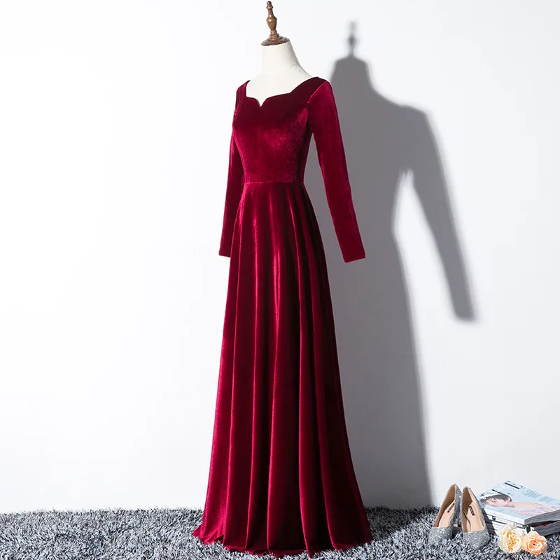 Женское бархатное вечернее платье Элегантное Длинное с длинным рукавом на