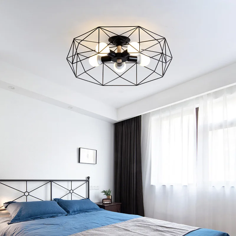 

Nordic Modern bedroom lamps creative iron geometric ceiling lamp Creative Hollow Living Room Lamp Simple Dining Room Chandelier