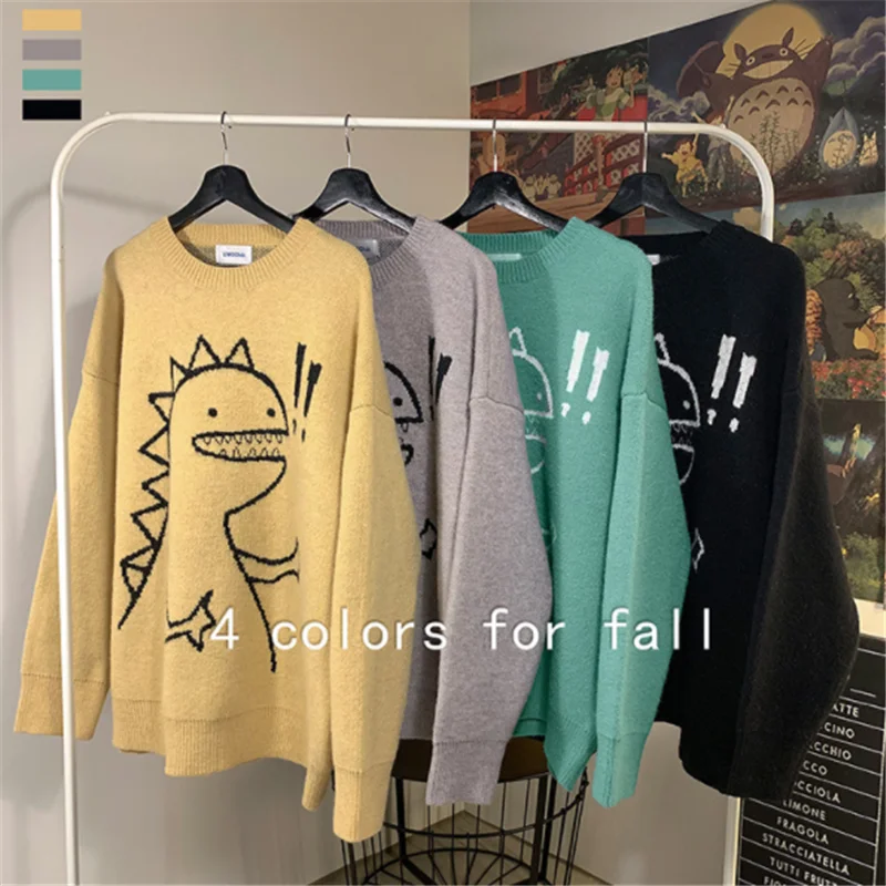

Autumn and winter sweaters, couples men and women cartoon dinosaur cute round neck sweater round neck sweater