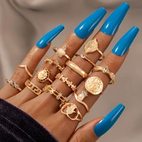 cross border new retro beauty head gold coin cross pattern diamond love 15 piece ring whole sale necklace sets for women