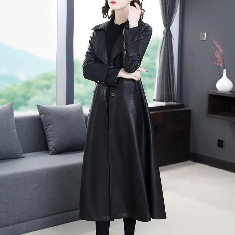 

Fall 2021 New Large Size Women 's Clothing Western Style Youthful -Looking Slimming Coat Women 's Mid-Length PU Leather Clothing