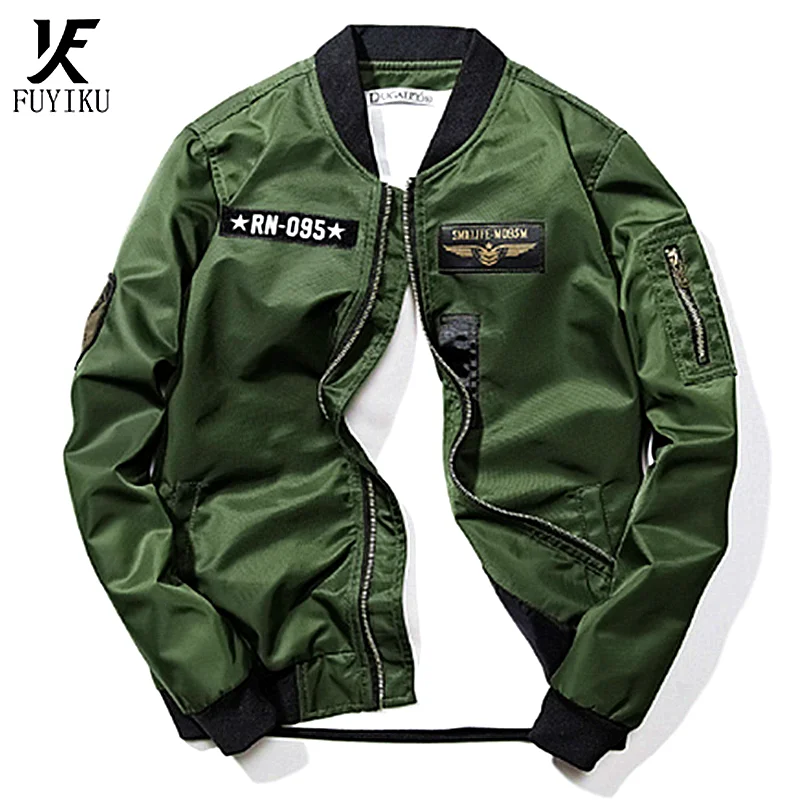 Мужская куртка бомбер с вышивкой черная Повседневная пилот MA1 мотоциклетная