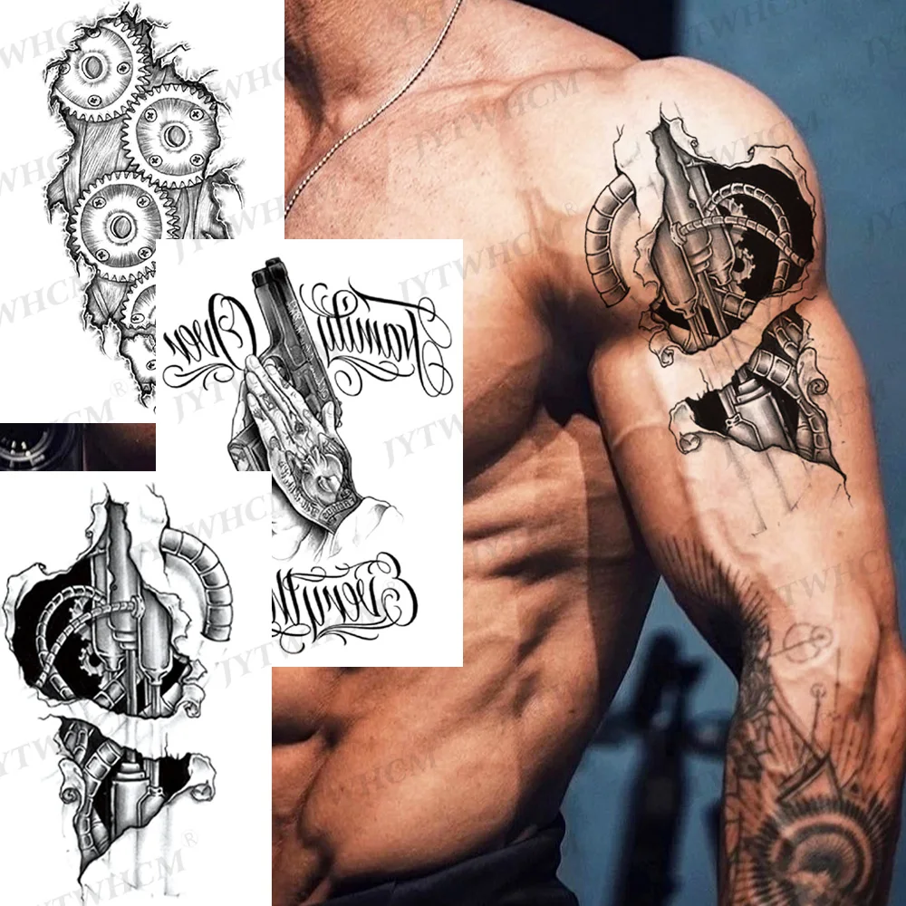 Временные татуировки 3D машинное крутые черные часы для взрослых цветок компас