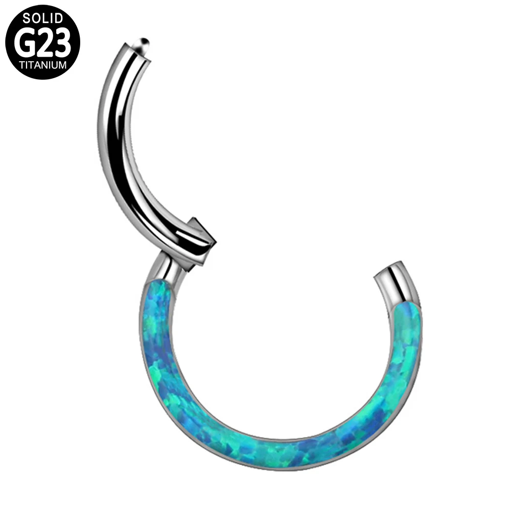 

G23 Titanium Nose Ring Hoop Opal Outer Side Hinged Segment Labret Ear Tragus Cartilage Daith Helix Earring Body Piercing Jewelry
