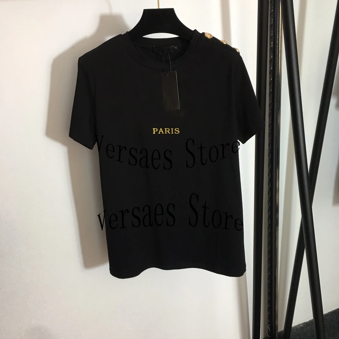 

Женская футболка с коротким рукавом и круглым вырезом, на пуговицах