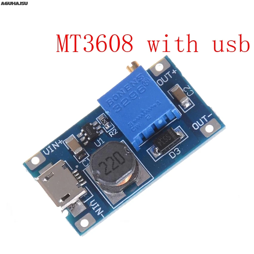 Регулируемый модуль поддержки MT3608 2 А Повышающий Модуль пластины с MICRO USB В 24 до 5 9 в 12 28 в|Интегральные схемы| |