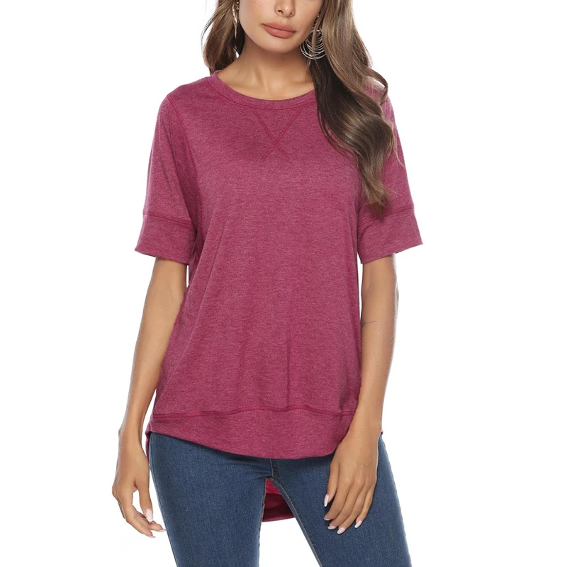 

Women's Fashion Casual Solid Color Round Neck Short Sleeve T-Shirt Tops