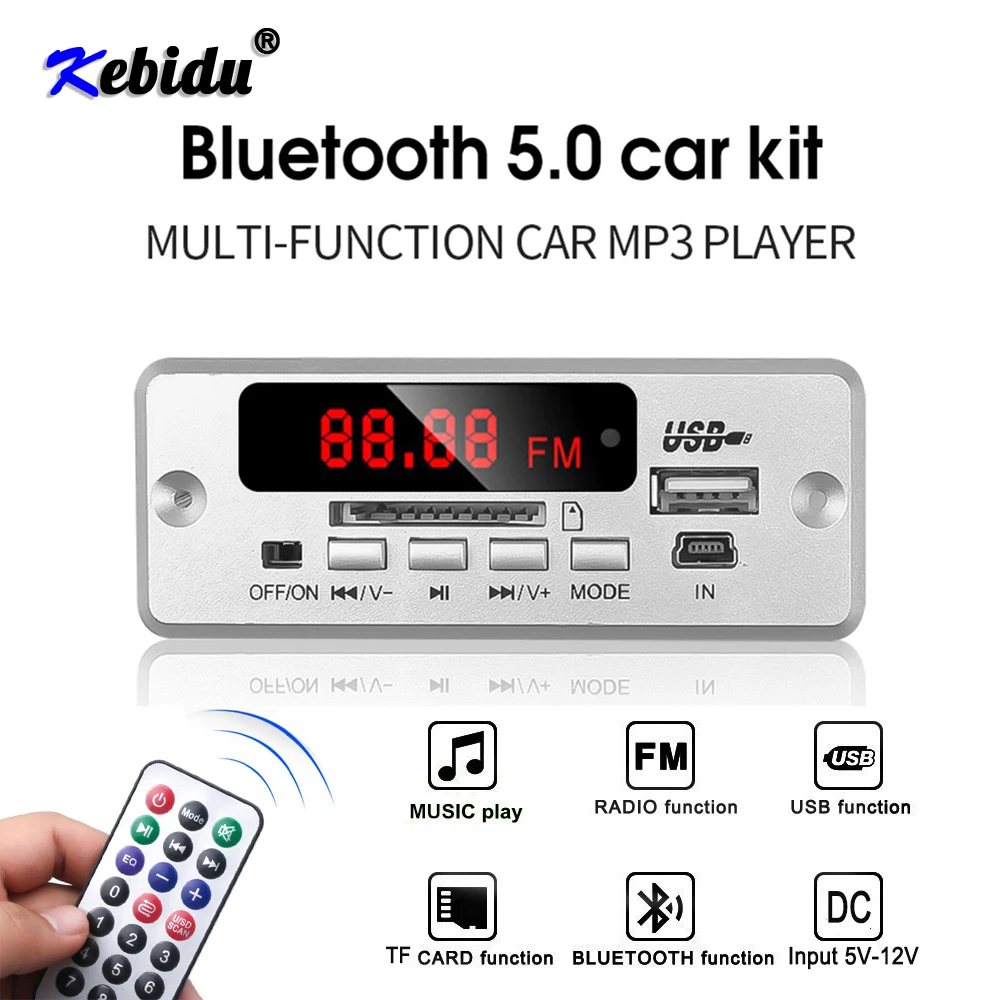 Kebidu Bluetooth 5,0 MP3 декодер плата модуль беспроводной Автомобильный MP3 музыкальный плеер светодиодный дисплей Поддержка TF слот для карт USB FM+ пульт дистанционного управления