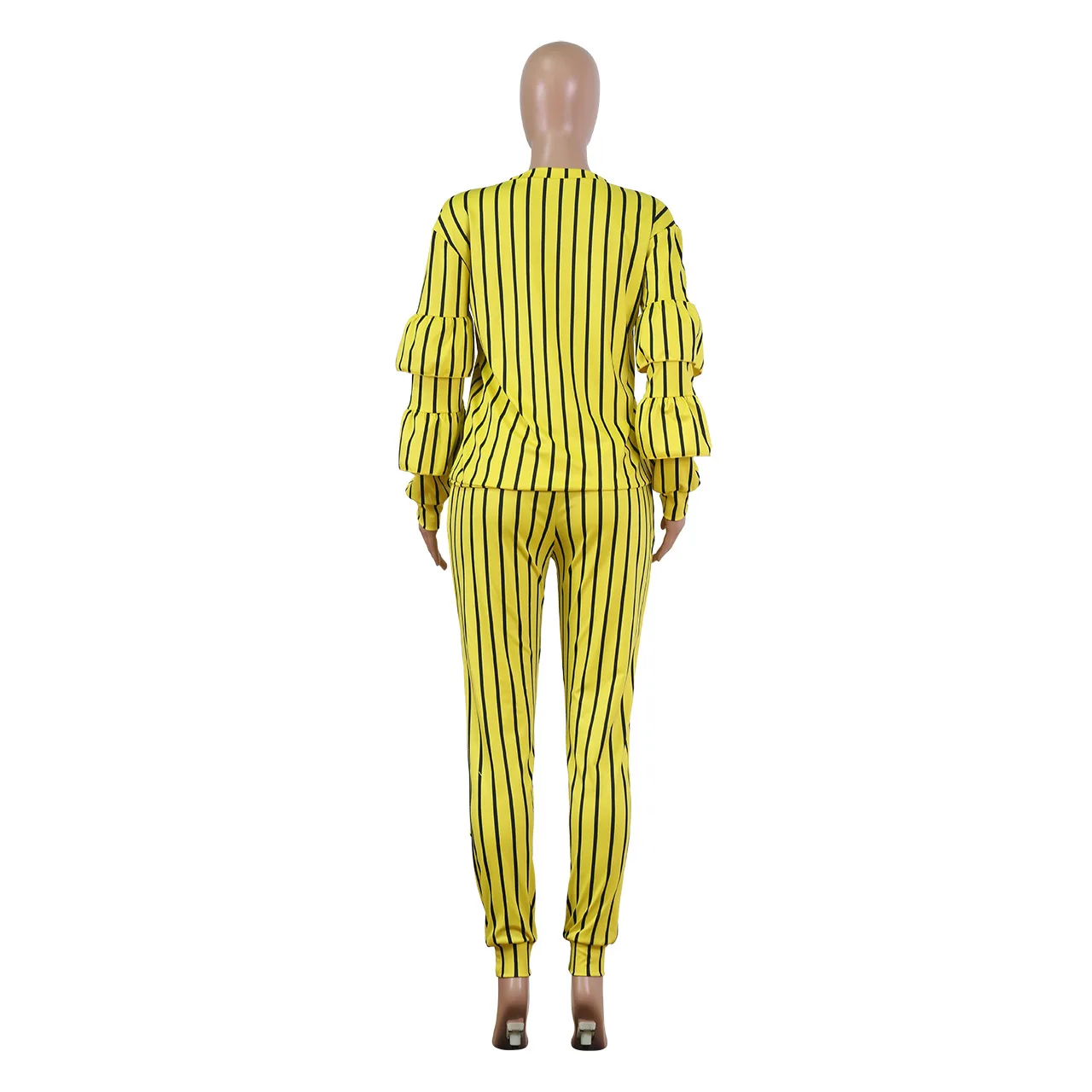 

Winter Women Sets Sportswear Striped Print Top+ Pants Suits Ruffles Two Piece Set Night Club Tracksuits Fitness Outfits