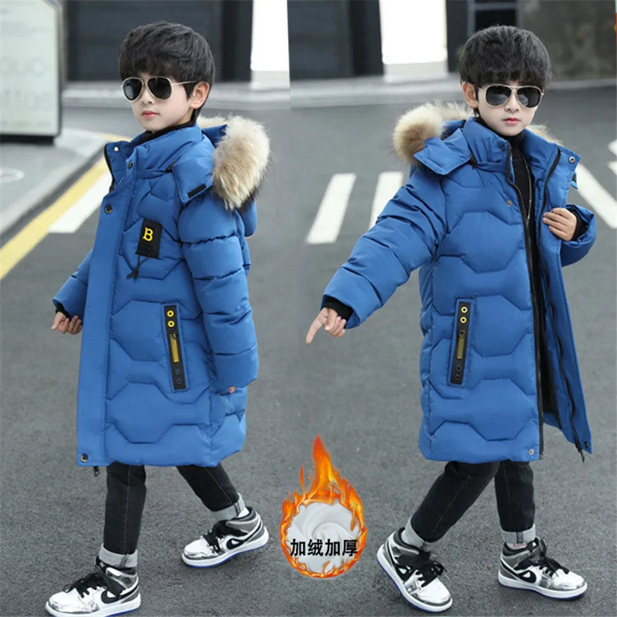 

Boys Thickening Warm Jackets Children Casual Big Fur Collar Hooded Cotton Jacket Children's Winter Outerwear Coats