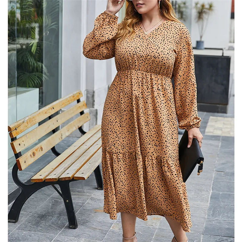 

Spring and Autumn Floral Long Chiffon Bottoming Dress Womens High Waist Dress Fashion Dress