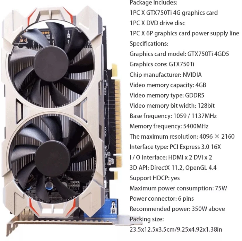 Графическая карта для компьютера GTX750TI 4 ГБ 2 GDDR5 128 бит PCIE 3 0 HDMI-совместимая с