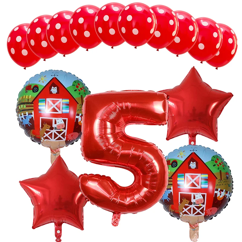 

15pcs Farm Theme Balloons Blue Red Number Balloon 1st Birthday Party Decor Balloon Toys For Kids Farm Party Air Globos Supplies