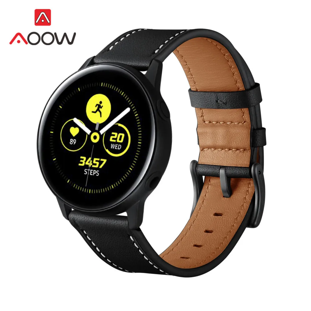 20 мм ремешок из натуральной кожи для samsung Galaxy Watch Active 42 мм gear S2 huawei Garmin vivoactive Amazfit BIP Молодежный браслет