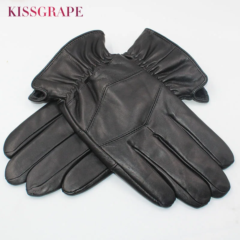 Мужские перчатки из натуральной кожи зимние теплые овечьей с флисовой