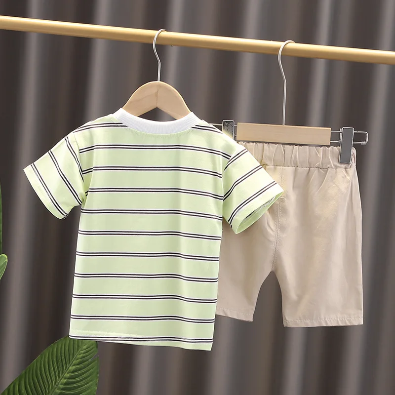 Baby Summer Fashion Clothes Children Boys Striped T Shirt Shorts 2pcs/sets Toddler Girls Clothing Kids Infant Cartoon Tracksuits