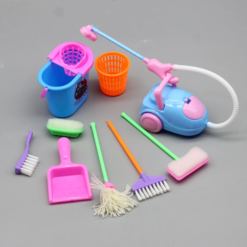 

1SET 9pcs Mini Doll Accessories Household Cleaning Tools for Barbie Doll Accessories For Barbies Dollhouse Kids Educational Toy