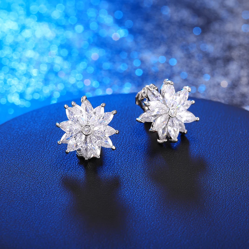 

Luxury New 2020 Cubic Zircon Crystal Sun Flowers Clip On Earrings Without Piercing for Women Wedding Party Brincos oorbellen