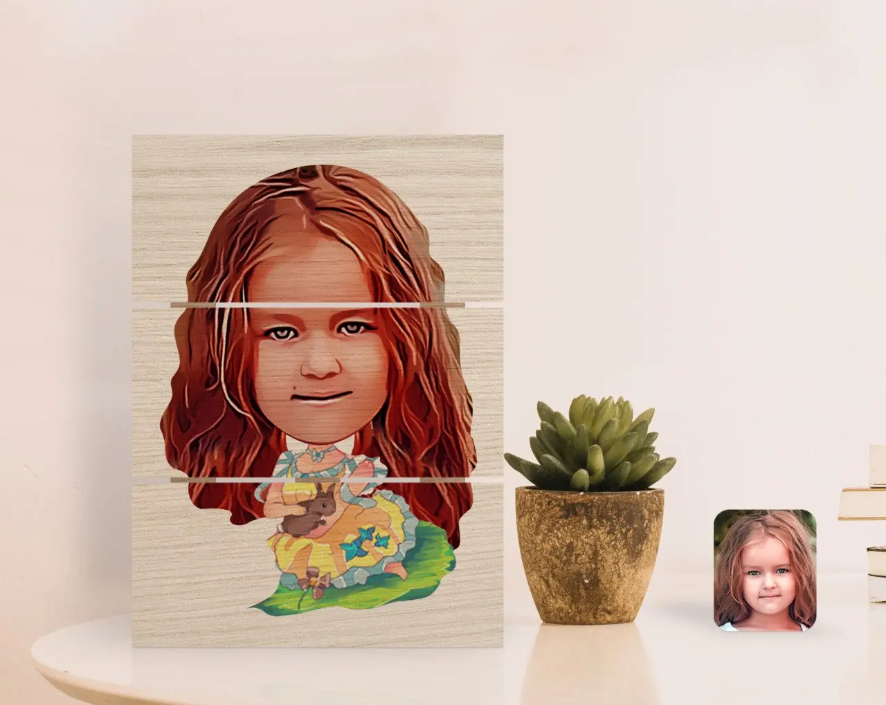 

Персонализированная карикатура для женщин и детей, подставка под деревянный поддон E-12