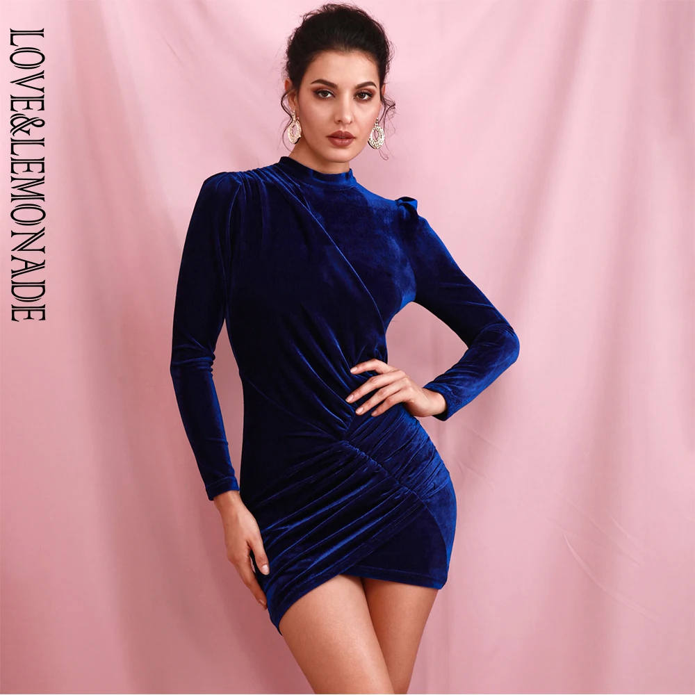 Женское вечернее платье LOVE &amp LEMONADE облегающее темно-синее мини с