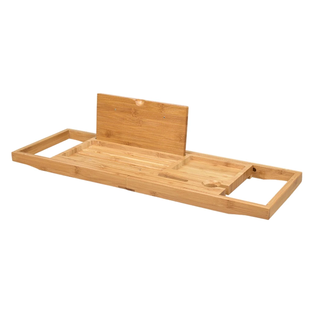 

Bamboo Bathtub Tray Expandable Wooden Bath Caddy for Tub with Book Stand