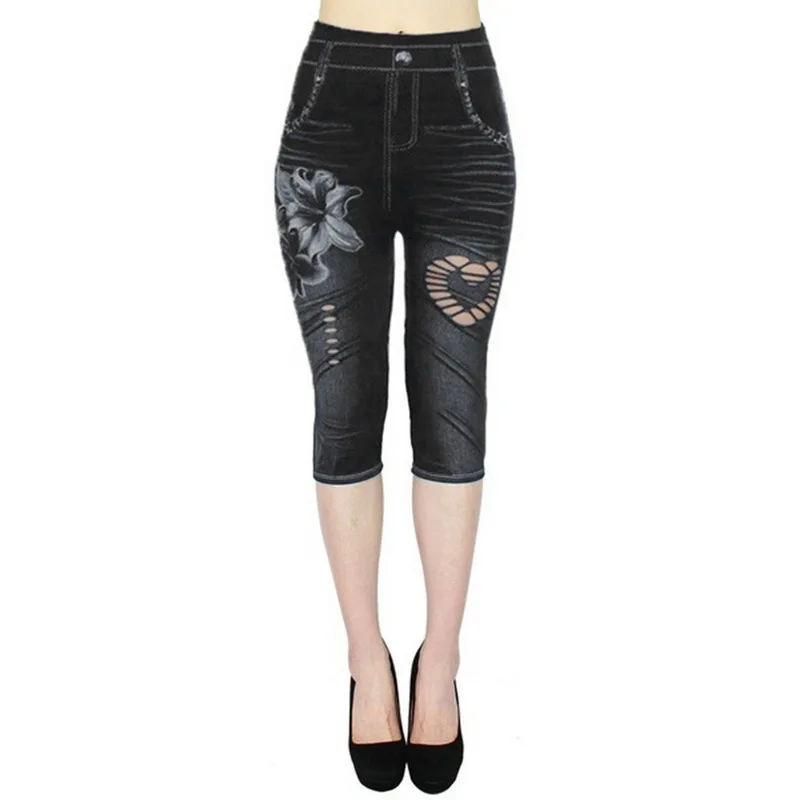 Женские леггинсы джинсы с высокой талией Повседневная Верхняя одежда принтом