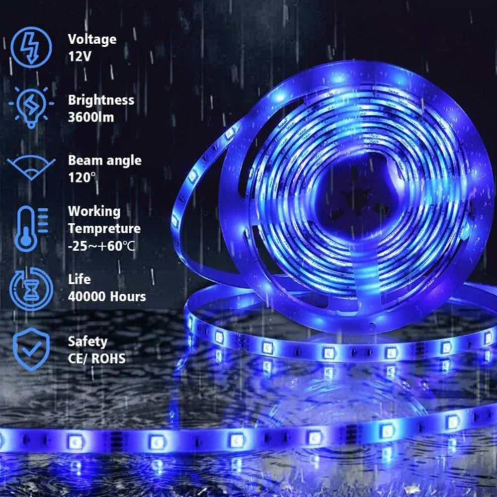 

1 Set 300-LED Strip Light with Remote Controlled Waterproof RGB Light UK Plug
