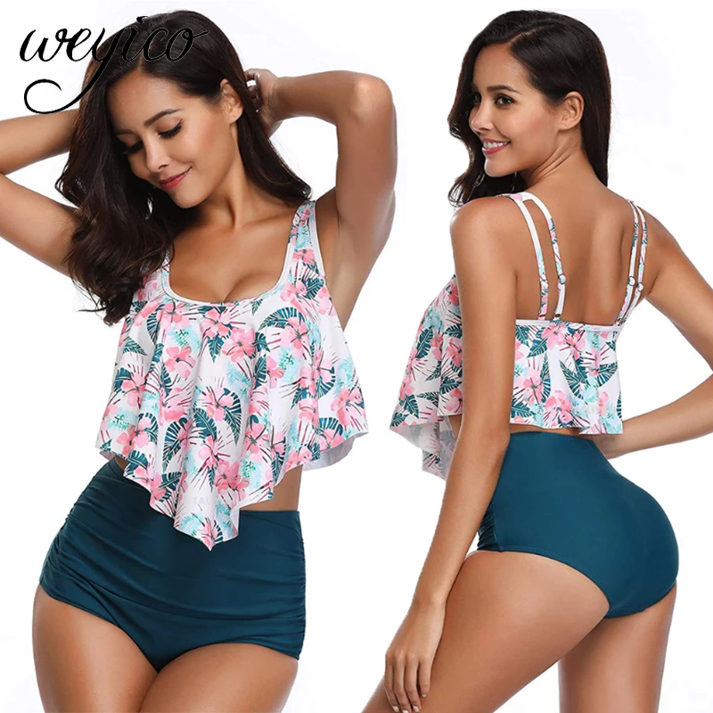 

Bikini Set Plus Size Sexy Women Swimwear Print Bathing Suit Flouncing Beachwear Female High Waist Swimsuit Mujer Biquini 3XL