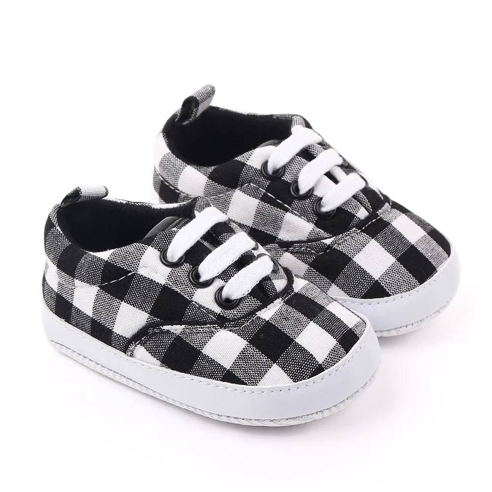 Мокасины для новорожденных Модная хлопковая обувь в клетку маленьких девочек
