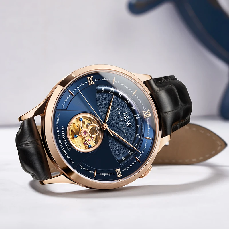 Роскошный синий механические часы с турбийоном Для мужчин & W MIYOTA автоматические