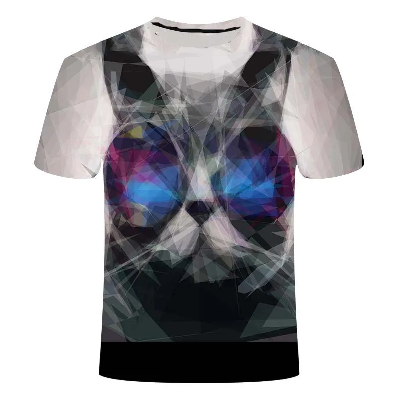 

3D cat summer men's children's short-sleeved fashion trend T-shirt round neck top
