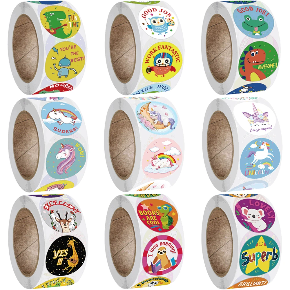 

500 Pcs Reward Stickers Motivational Stickers Roll for Kids for School Reward Students Teachers Cute Animals Stickers Labels