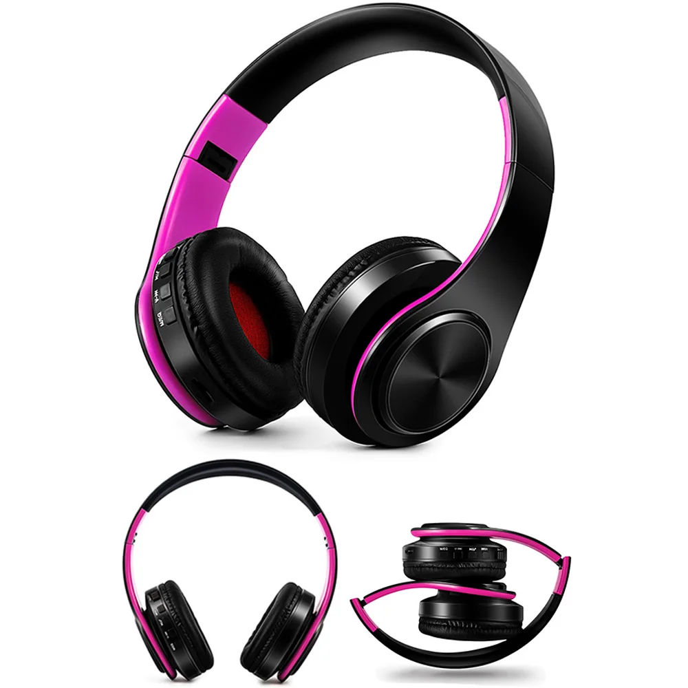Black Pink Беспроводные наушники Bluetooth гарнитура стерео Складные Спортивные Беспроводные наушники с микрофоном игровая гарнитура беспроводные наушники - Цвет: Black Pink