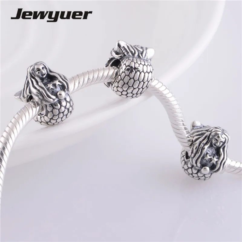 

100% 925 Silver Mermaid charms 925 sterling silver fine jewelry fit charm beads bracelet bangles DIY for women Memnon BE239